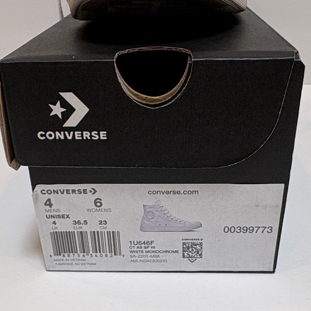 Converse White Monochrome High Top Canvas Sneakers, Size 6 - Picture 11 of 11